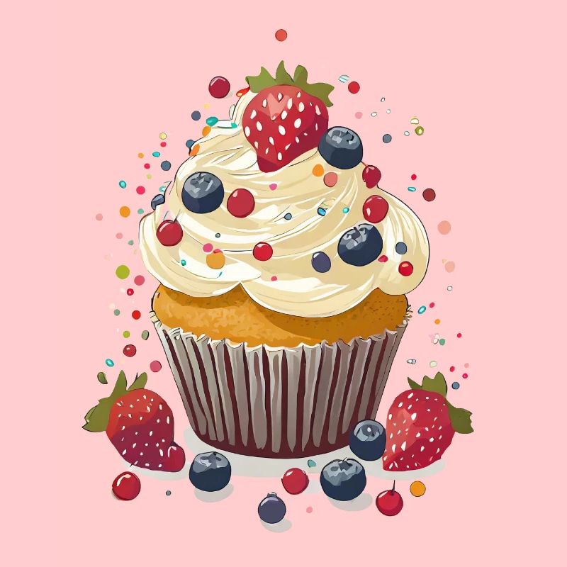 Cupcake oder Muffin mit Creme und Beeren