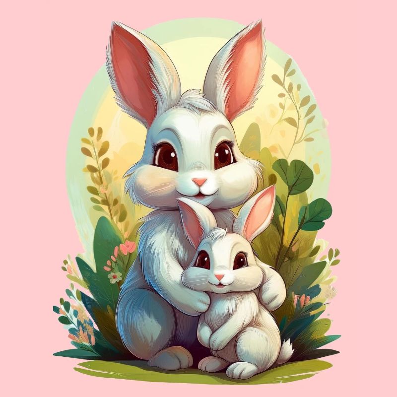 Mama Hase umarmt ihr Kind
