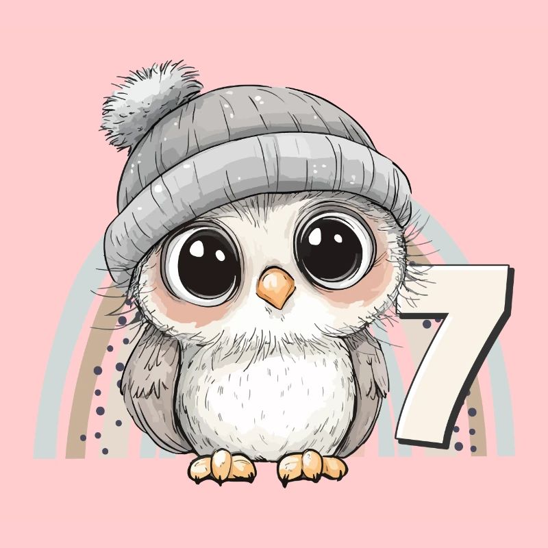 7. Geburtstag Eule Regenbogen Süß Niedlich