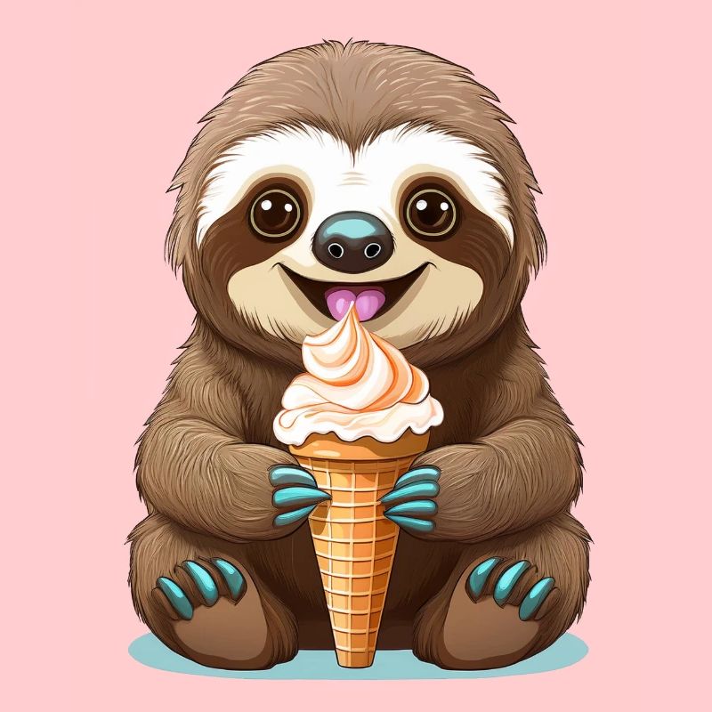 Niedliches Faultier, das ein Eis isst