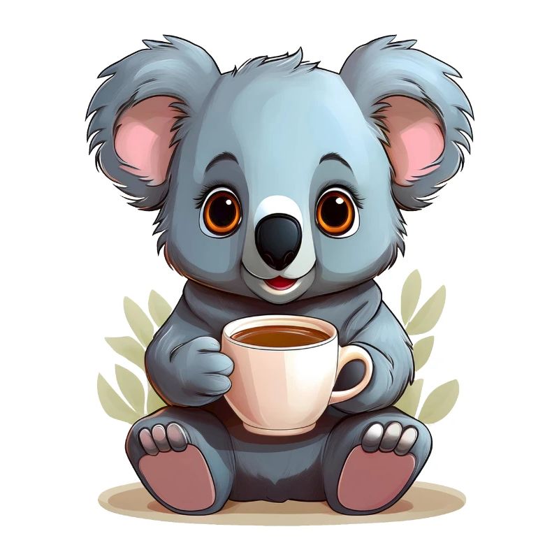Koala mit einer Tasse Kaffee, Tee oder Kakao