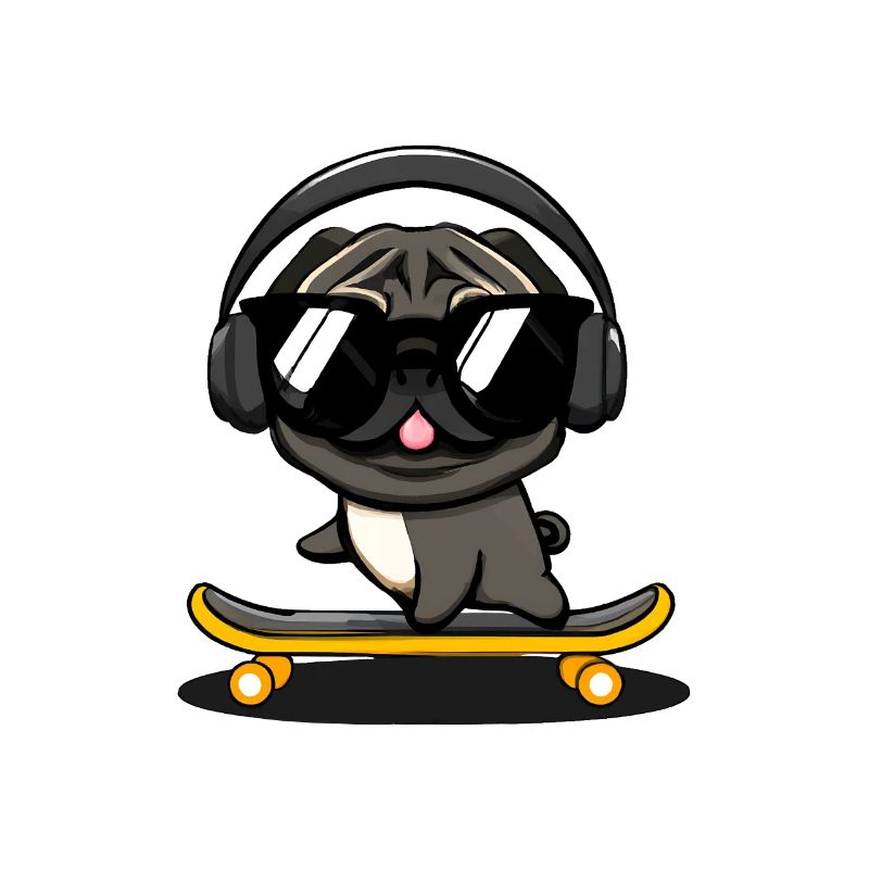 Design mit einem Mops-Hund, der auf einem