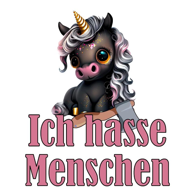 Kleines süßes Schwarzes Einhorn mit Spruch