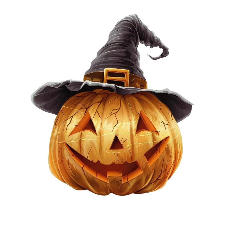 Spooky pumpkin with witch hat