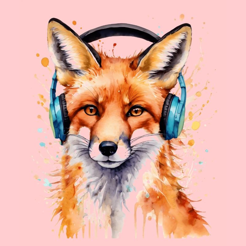 Fuchs Kopfhörer Musik Bunt Tier Design Print