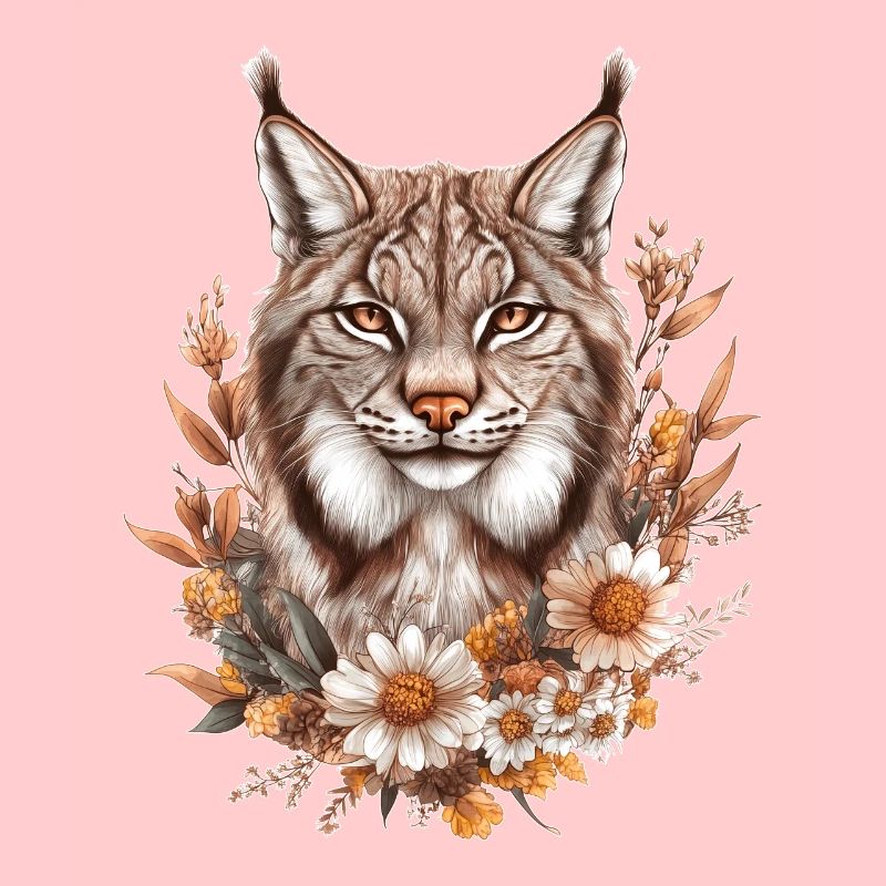 Lynx avec des fleurs