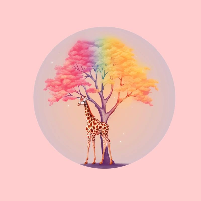 Giraffe unter Regenbogen Baum