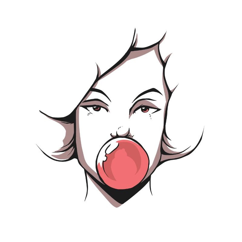 Femme, bulle, chewing gum