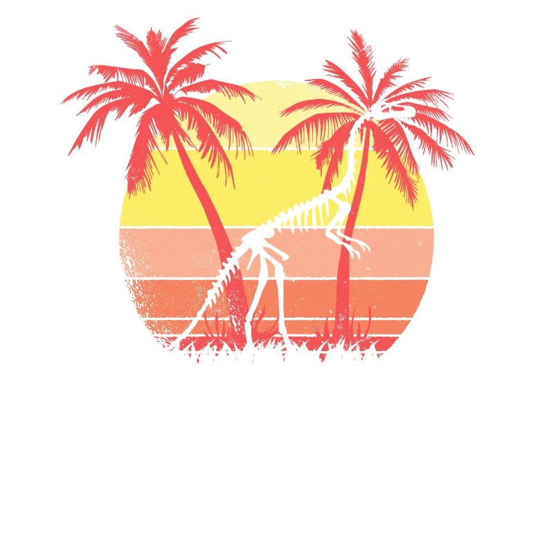 Dinosaur Skeleton Summer Sunset 80s Palm