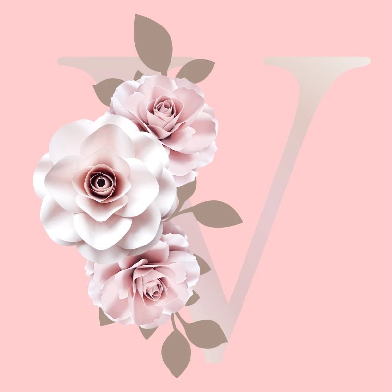 V Buchstabe mit Blumen 3D Effekt