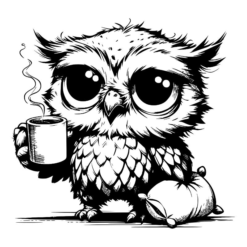 Hibou endormi déclarant que le café est un devoir