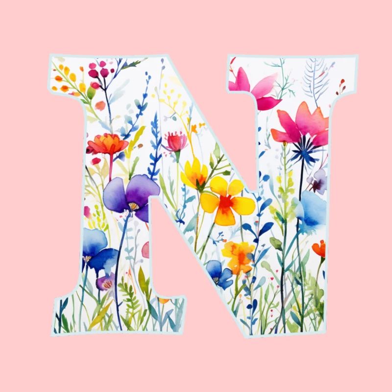 Letter N, Monogram, Floral Pattern