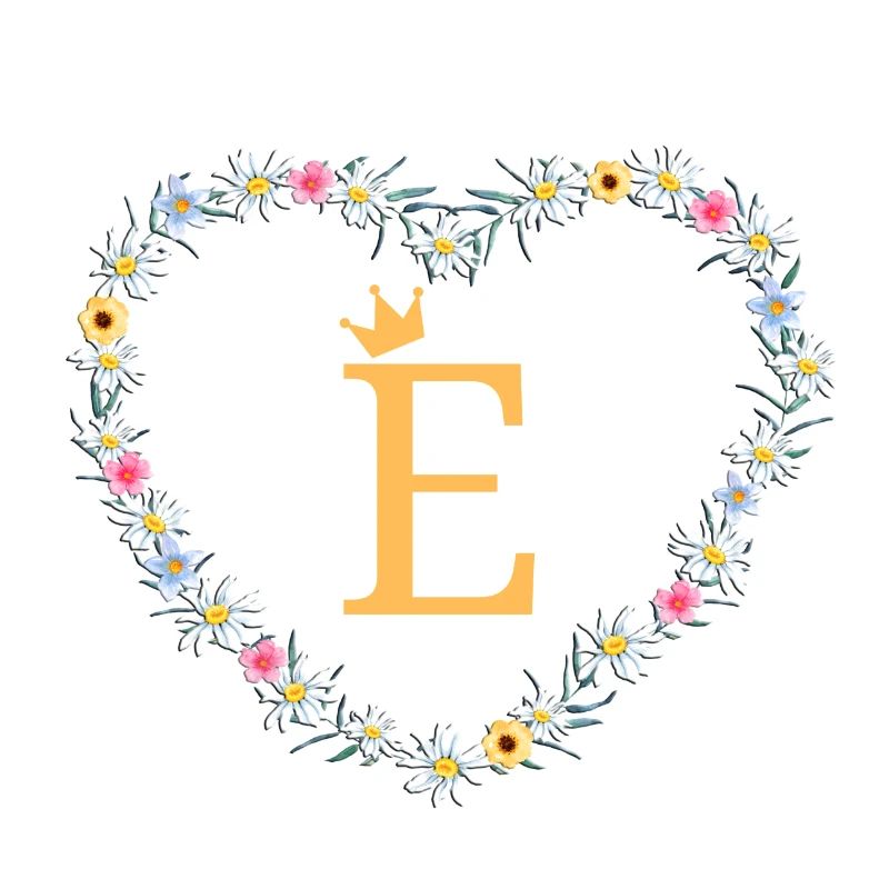 Letter E, Monogram, Heart, Personalizable