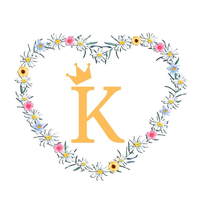 Letter K, Monogram, Heart, Personalizable