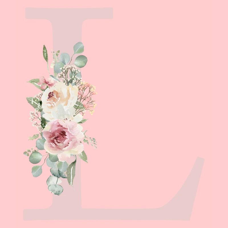 L| Monogramm | Eukalyptus-Pastell-Blumen-Blau