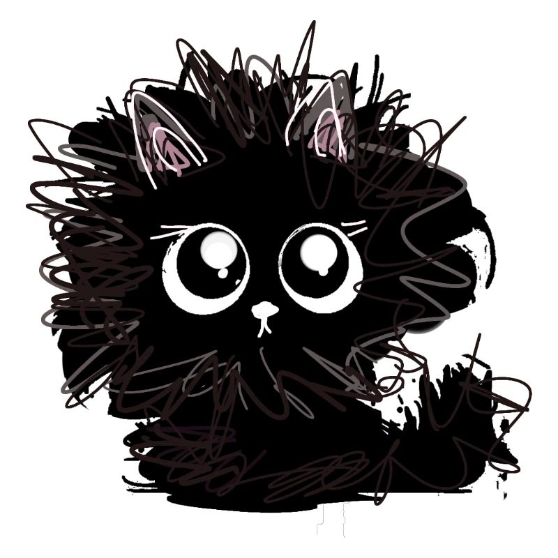 Chat, illustration, noir, échevelé, ébouriffé
