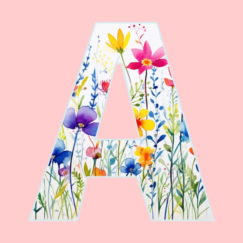Letter A, Monogram, Floral Pattern