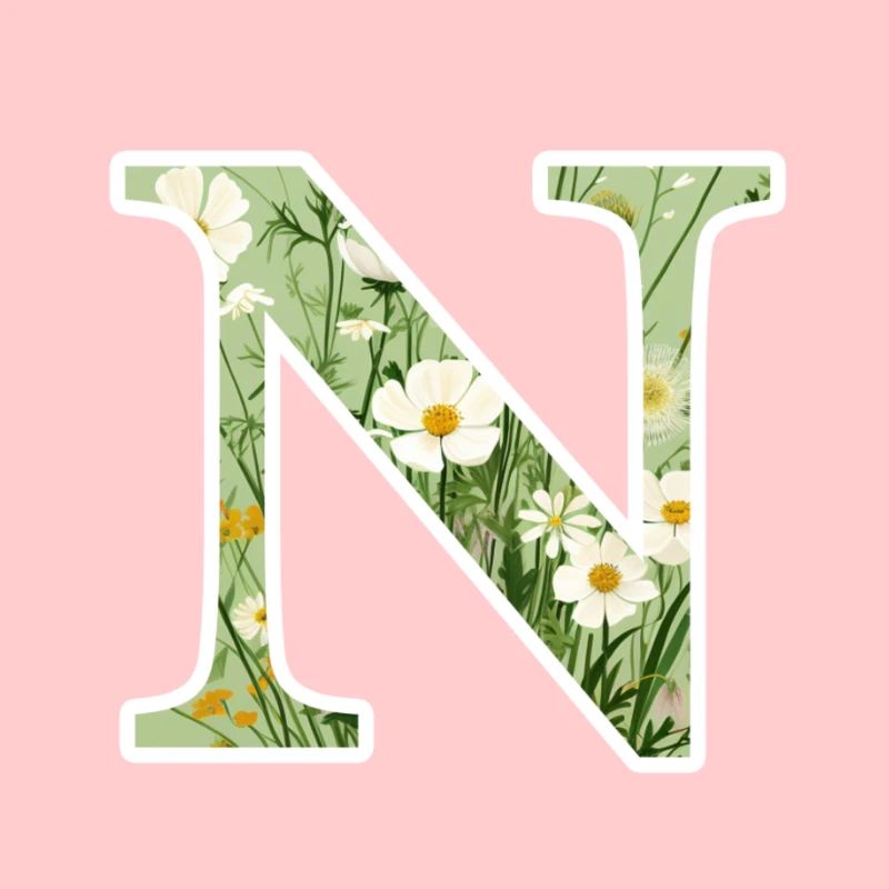 Letter N, Monogram, Floral Pattern