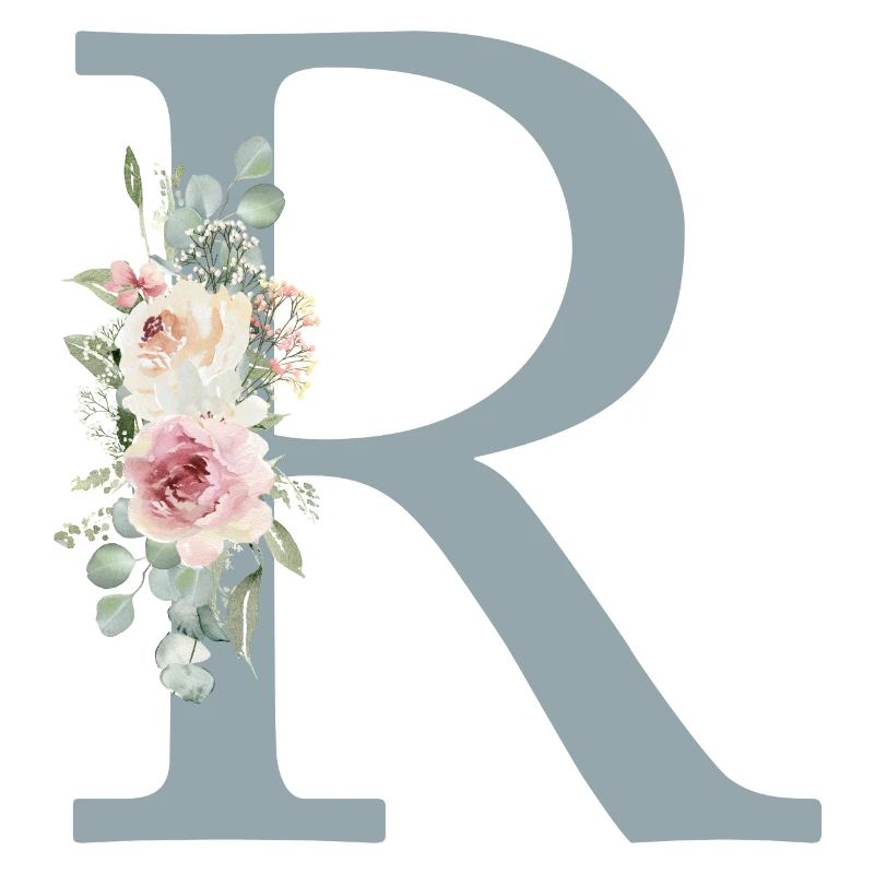R| Monogramme | Eucalyptus Pastel Fleur Bleu