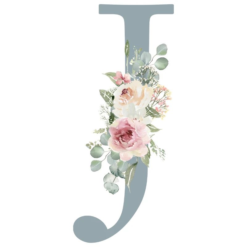 J| Monogramme | Eucalyptus Pastel Fleur Bleu