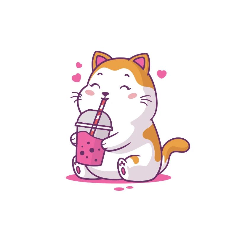 Bubble Tea Kitten Kawaii