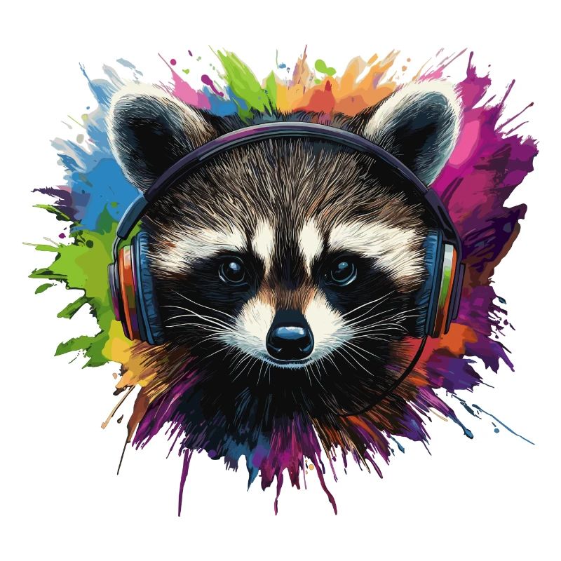 Waschbär Kopfhörer Musik Bunt Tier