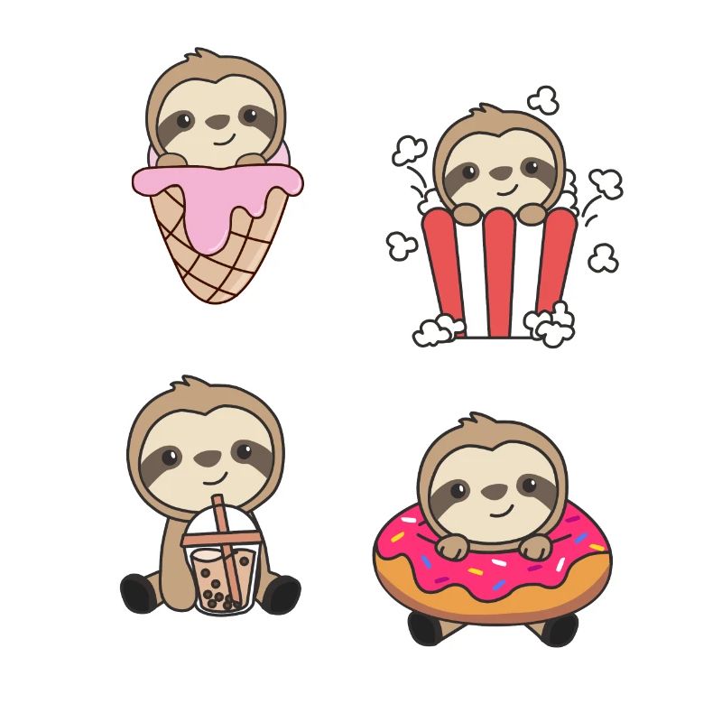 Sloth Candy Bubble Tea Popcorn Doughnut Sweet