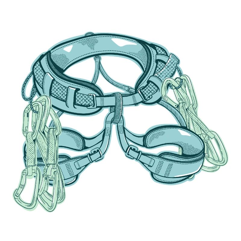 Rock climbing harness with quickdraws