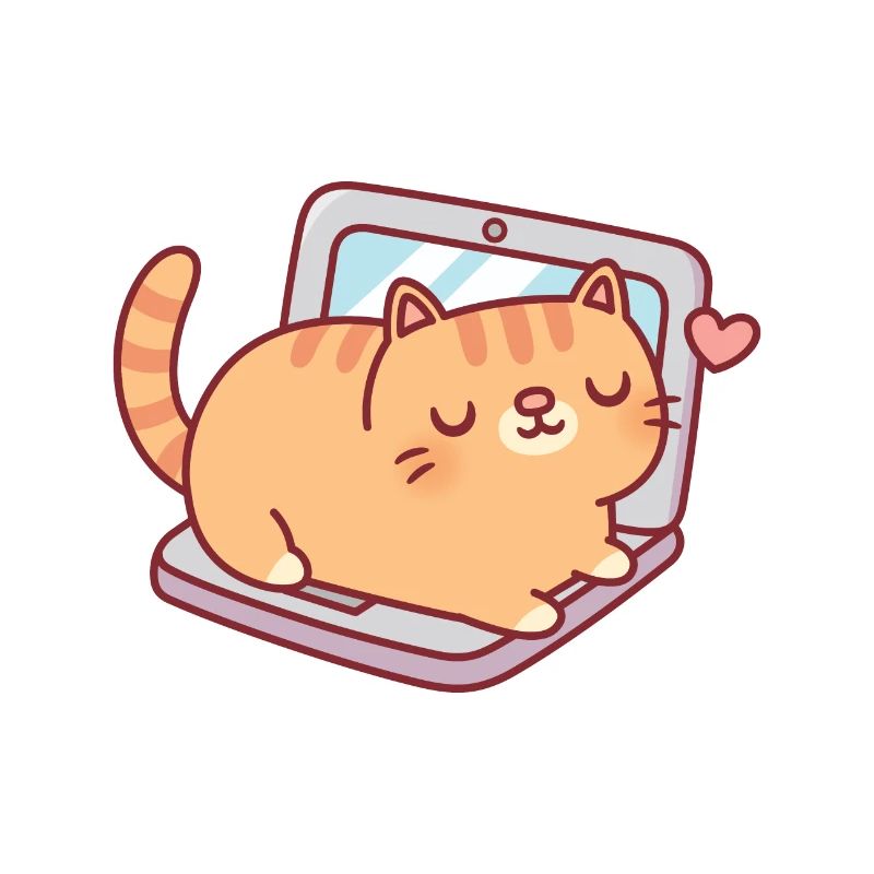 Cute Chubby Tabby Cat Resting On Laptop