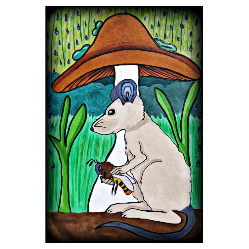 Mouse with bees in the rain