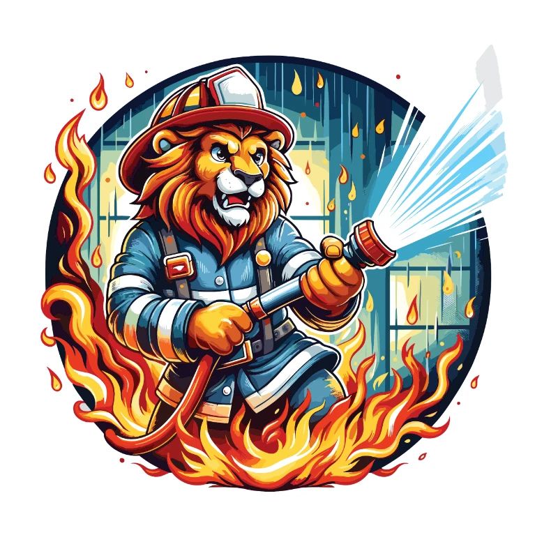 Lion, Firefighter, Firefighter, Flames, Hero