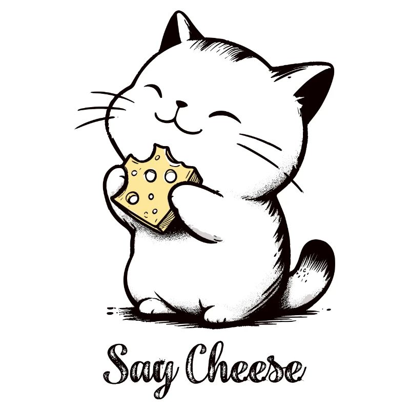 Say Cheese Cat Eats Cheese Please Smile Drawing