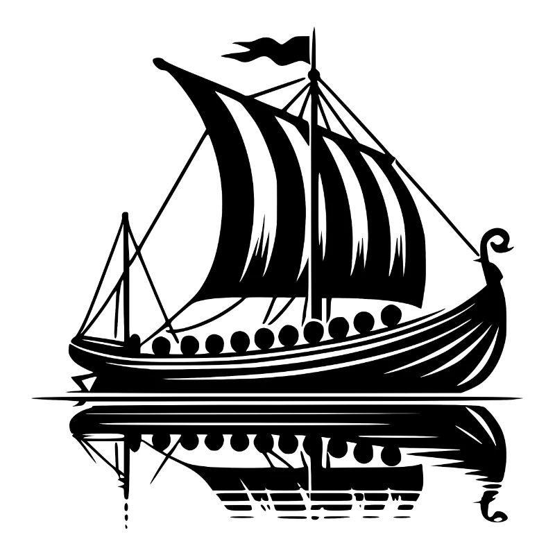 Großes Wikinger Drachenboot mit Segel