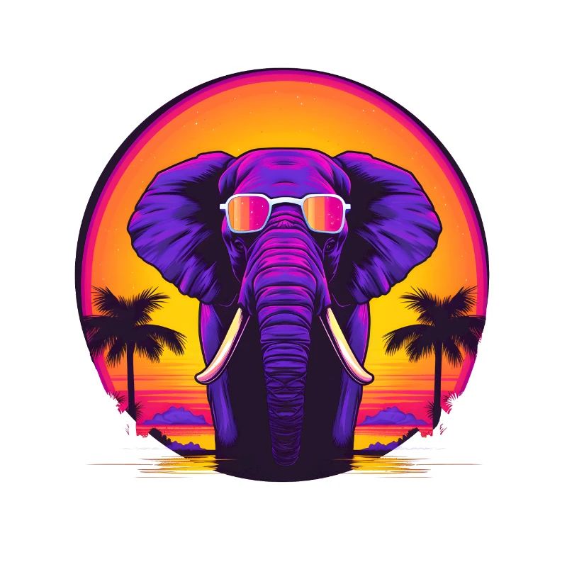 Synthwave Elephant African Sunset