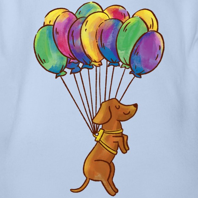 Hund fliegt mit Luftballons