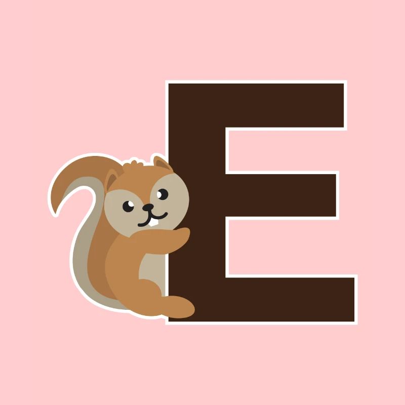 Un E comme l'écureuil qui pend sur le E