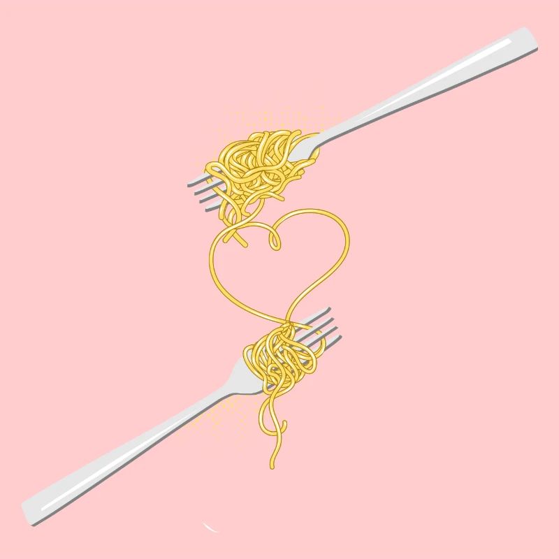 Spaghetti heart with two forks for lovers