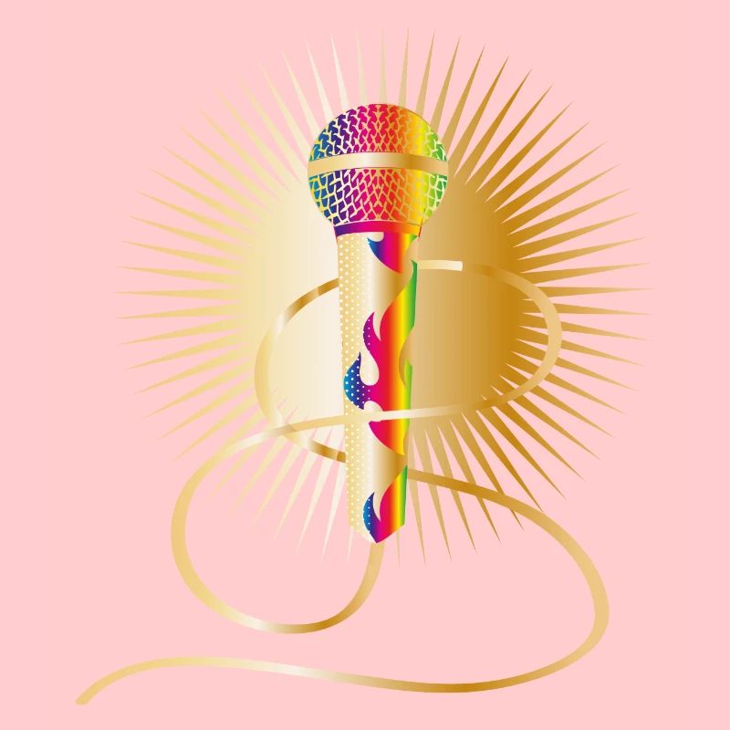 microphone doré avec éléments arc-en-ciel