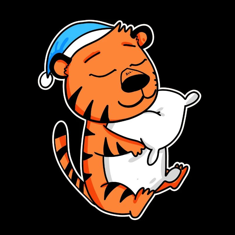 Tiger with pillow and sleeping cap