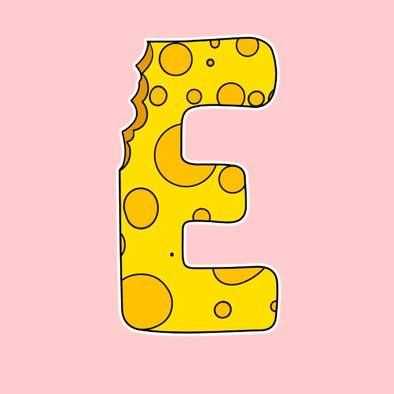 Letter E - Initial Letter E - Cheese Motif
