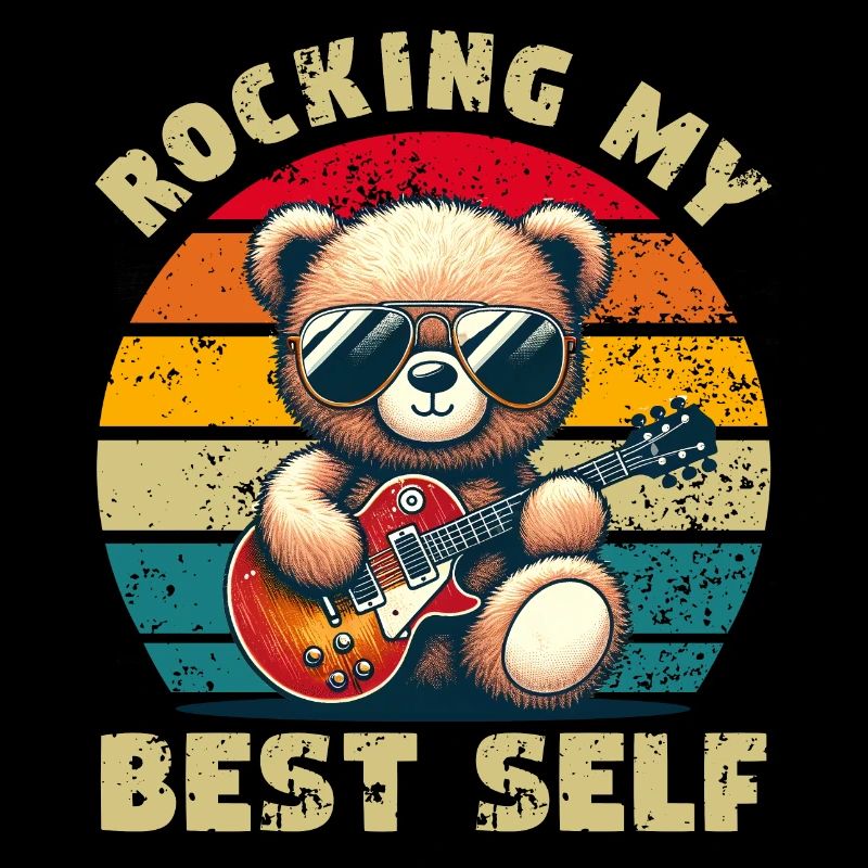 Teddybär mit Sonnenbrille und E-Gitarre Distressed