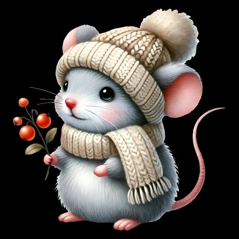 Adorable mouse with a warm knitted hat