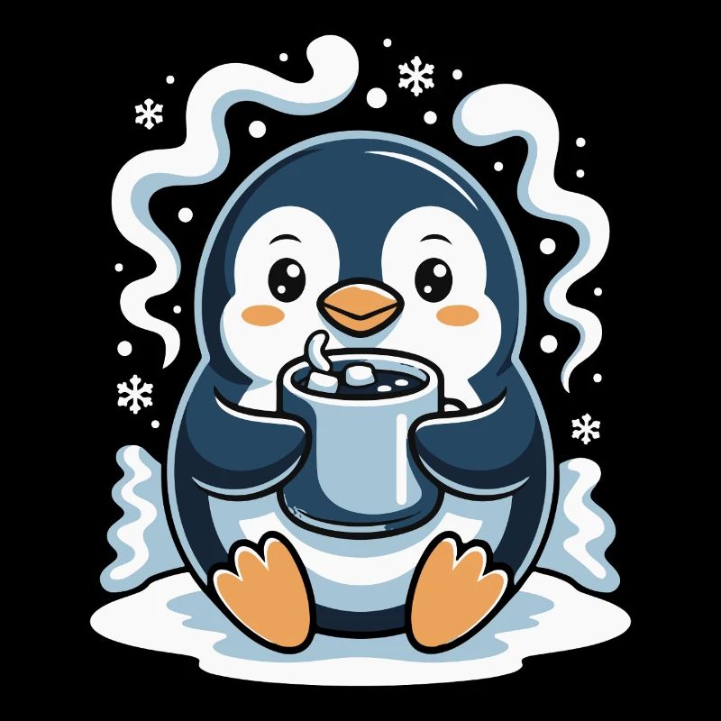 Cuddly penguin with hot cocoa