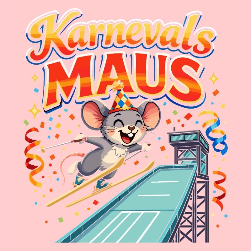 Karnevalsmaus Skispringen lustig 