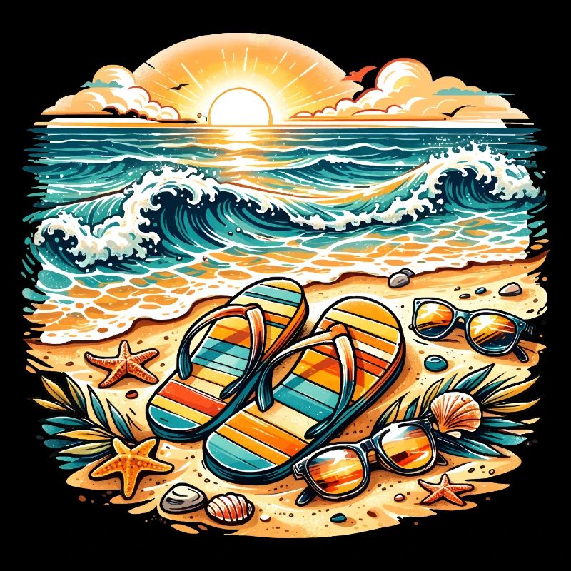 Illustration de coucher de soleil sur la plage
