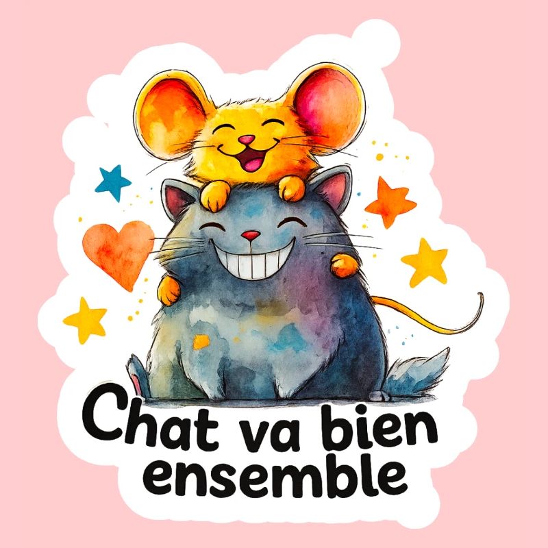 Chat et Souris Heureux Ensemble