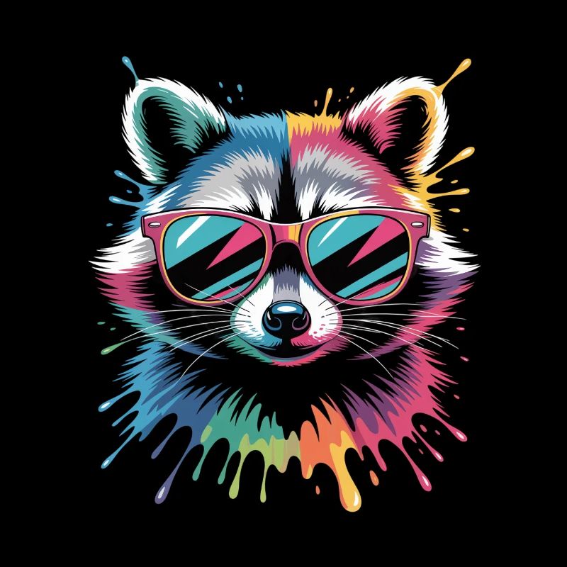 Bunter Waschbär Wasserfarben Spritzer Graffiti