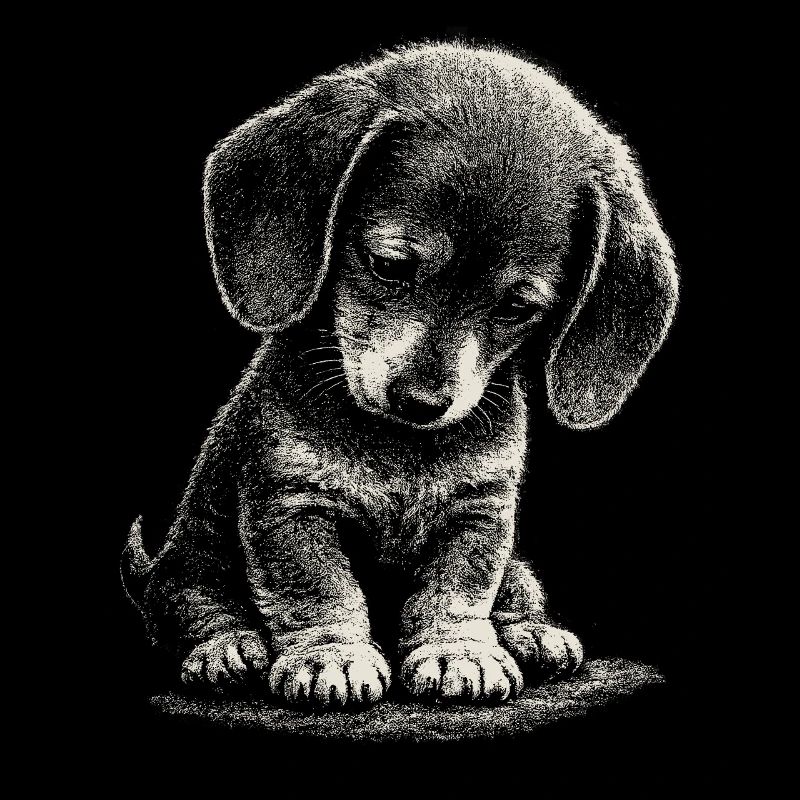 Teckel Chiot mignon, mignon, honte, art triste, triste