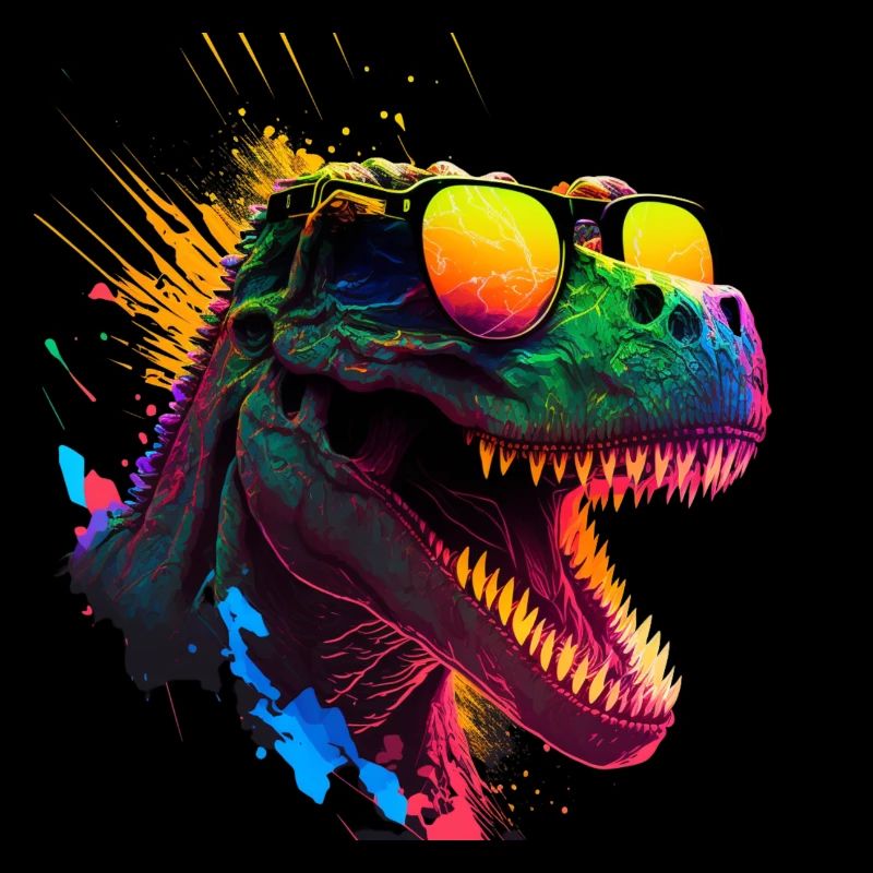 cool dino with sunglasses in black light style