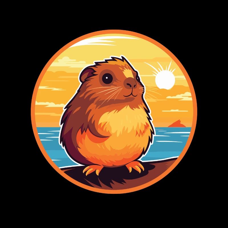 Cochon d’Inde Drôle de dessin animé Kawaii Beach Illustration